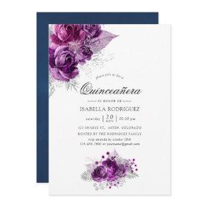 Plum and Navy Watercolor Floral Quinceañera