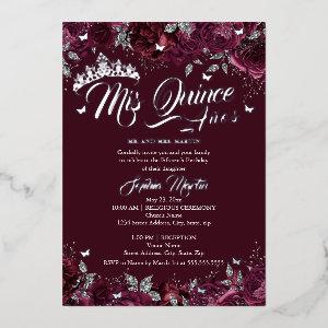 Plum Burgundy Rose Mis Quince Quinceanera  Foil