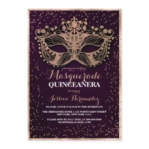Plum Gold Glitter Confetti Masquerade Quinceañera
