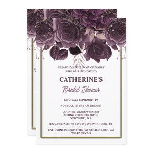 Plum gold white rose watercolor bridal shower chic