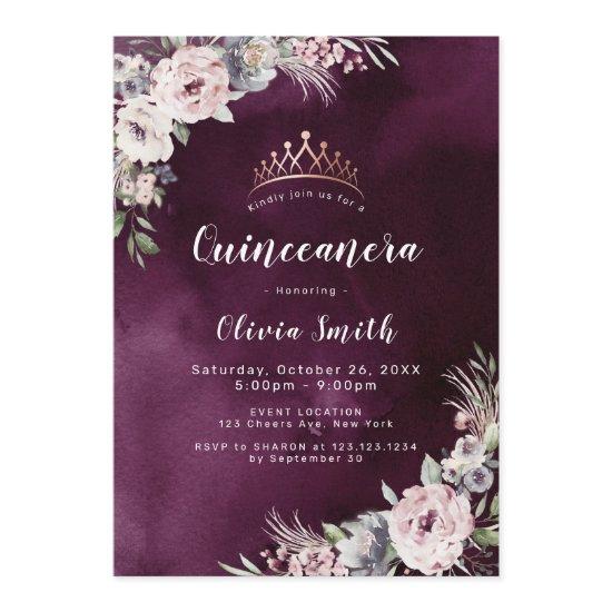 Plum purple & dusty pink boho floral Quinceanera