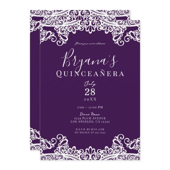 Plum Purple Gold Lace Elegant Quinceañera Party