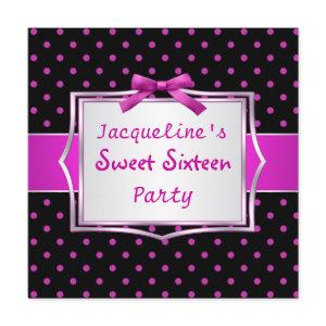Polka dot black and hot pink Sweet 16