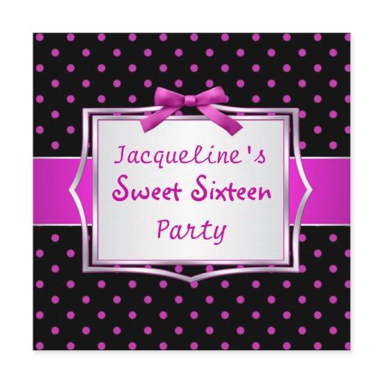 Polka dot black and hot pink Sweet 16