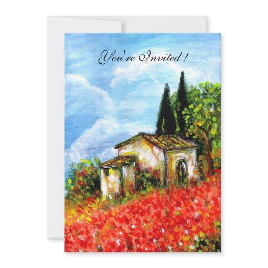 POPPIES TUSCANY LANDSCAPE Red Flower Fields White