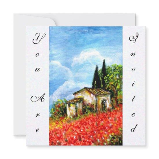 POPPIES TUSCANY LANDSCAPE Red Flower Fields White