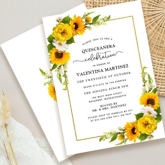 Popular Yellow Sunflower Floral Quinceanera