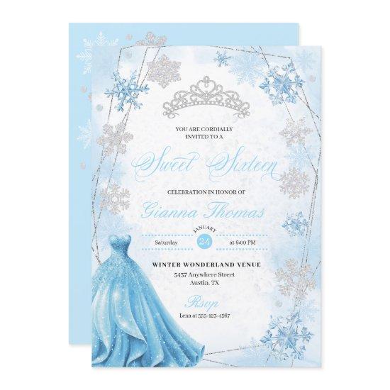 Powder Blue Winter Wonderland Snowflake Sweet 16