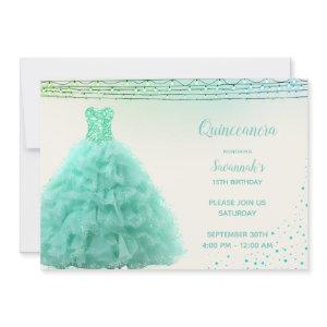 Pretty Aqua Green Gown Under Lights Quinceanera