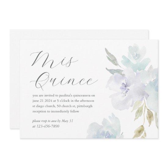Pretty Blue Floral 15 Years Birthday Quinceañera