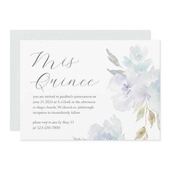 Pretty Blue Floral 15 Years Birthday Quinceañera