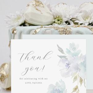 Pretty Blue Floral Birthday Quinceañera Thank You