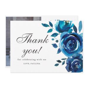 Pretty Blue Floral Quinceañera Photo Thank You