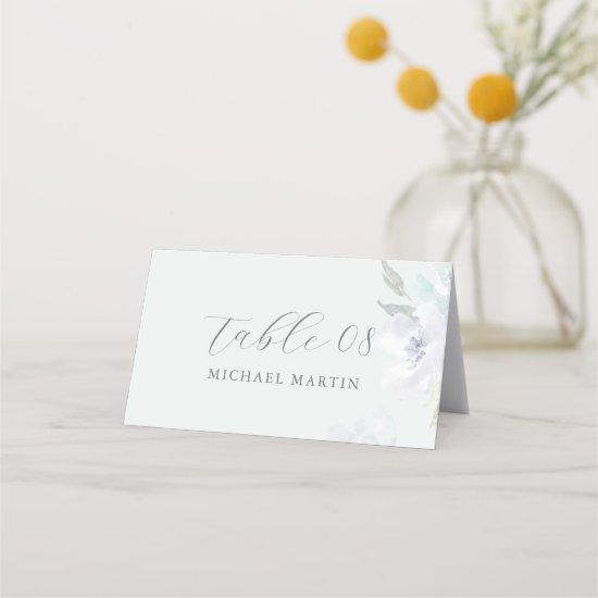 Pretty Blue Purple Floral Quinceanera Calligraphy Place Card