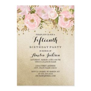 Pretty Blush Gold Pink Floral 15th Birthday