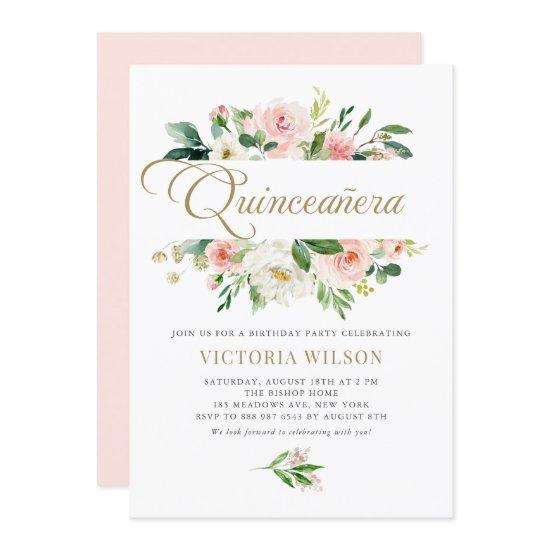 Pretty Blush Peony Floral Frame Quinceañera