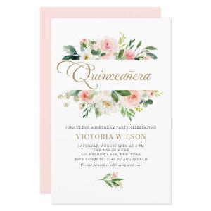 Pretty Blush Peony Floral Frame Quinceañera Invite