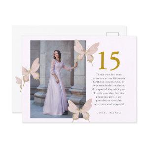 Pretty Butterflies Two Photo Quinceanera Thank You Postcard