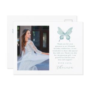 Pretty Butterfly Blue Photo Quinceanera Thank You Postcard