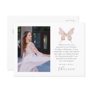 Pretty Butterfly Blush Photo Quinceanera Thank You Postcard