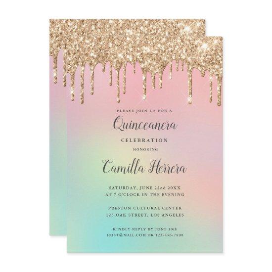 Pretty Gold Glitter Gradient Quinceañera Birthday