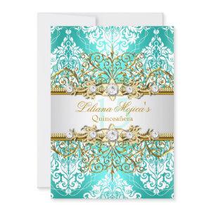 Pretty Gold Teal Vintage Glamour Quinceanera
