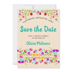 Pretty Mexican Fiesta Floral Champagne and Green Save The Date