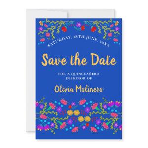 Pretty Mexican Fiesta Floral Royal Blue Save The Date