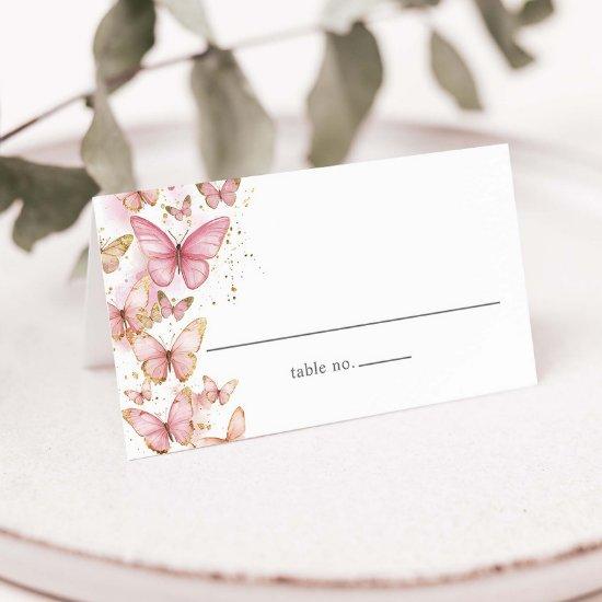 Pretty Pink Butterflies Sweet 16 Quince Birthday Place Card