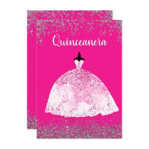 Pretty Pink Dress Quinceañera 15th birthday Invite