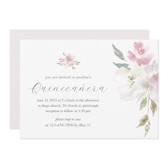Pretty Pink Floral 15 Years Birthday Quinceañera