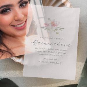 Pretty Pink Floral 15 Years Birthday Quinceañera Vellum
