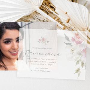 Pretty Pink Floral 15 Years Birthday Quinceañera Vellum