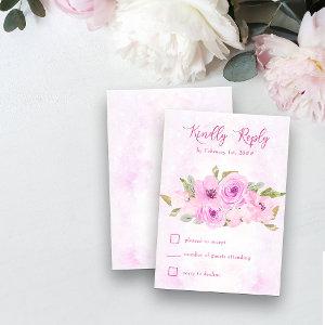 Pretty Pink Floral and Calligraphy RSVP Card