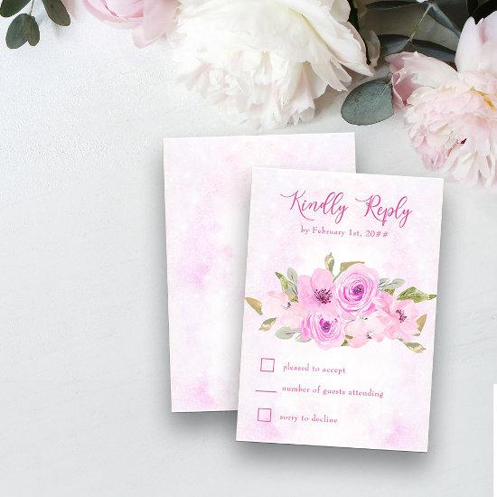 Pretty Pink Floral and Calligraphy RSVP Card