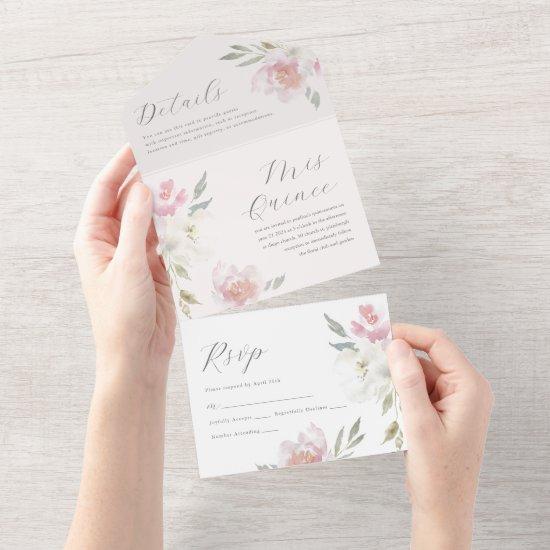 Pretty Pink Floral Quinceanera 15 Years All In One