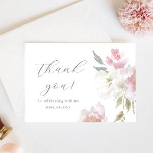 Pretty Pink Floral Quinceañera Photo Thank You