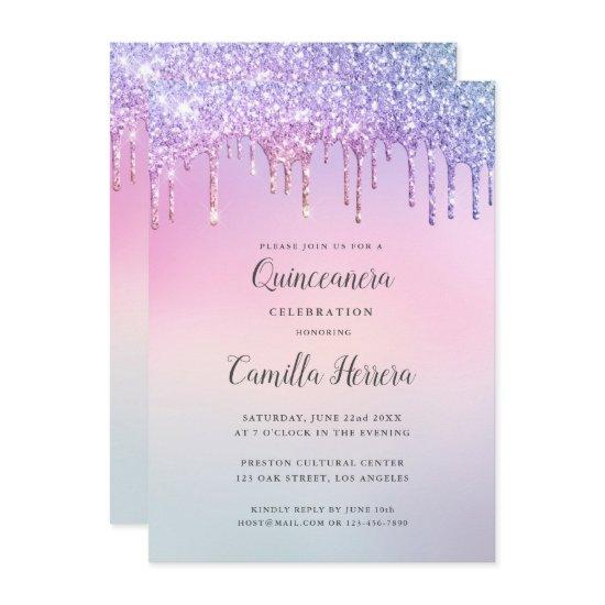 Pretty Pink Glitter Gradient Quinceañera Birthday