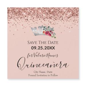 Pretty Pink Glitter Quinceanera Save the Date Magn