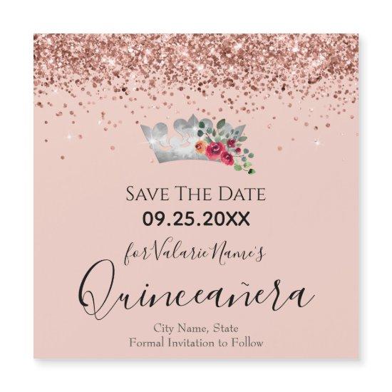 Pretty Pink Glitter Quinceanera Save the Date Magn