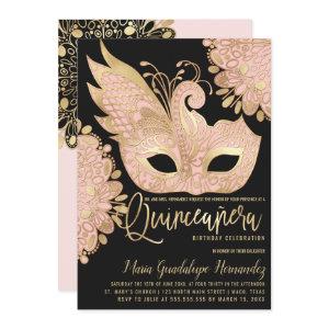 Pretty Pink Gold Black Masquerade Mask Quinceañera