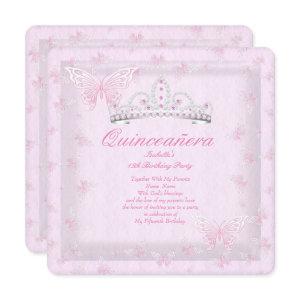 Pretty Pink Quinceanera Party Tiara Butterflies 2