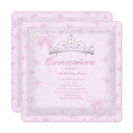 Pretty Pink Quinceanera Party Tiara Butterflies 2