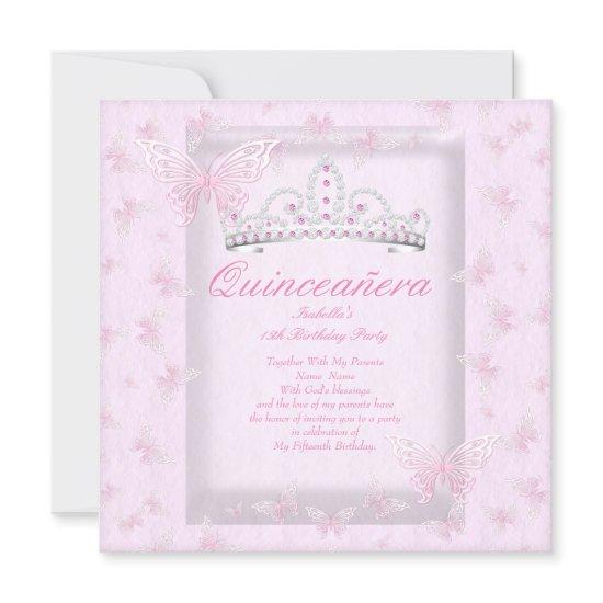 Pretty Pink Quinceanera Party Tiara Butterflies