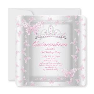 Pretty Pink Quinceanera Party Tiara Butterfly