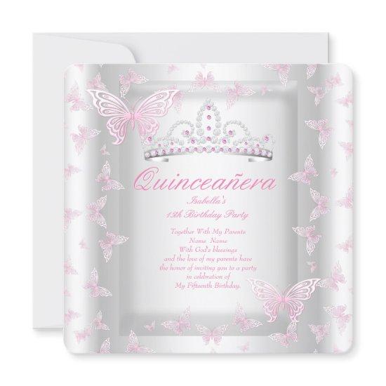 Pretty Pink Quinceanera Party Tiara Butterfly