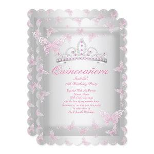 Pretty Pink Quinceanera Party Tiara Butterfly