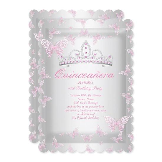 Pretty Pink Quinceanera Party Tiara Butterfly
