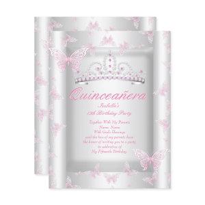 Pretty Pink Quinceanera Party Tiara Butterfly