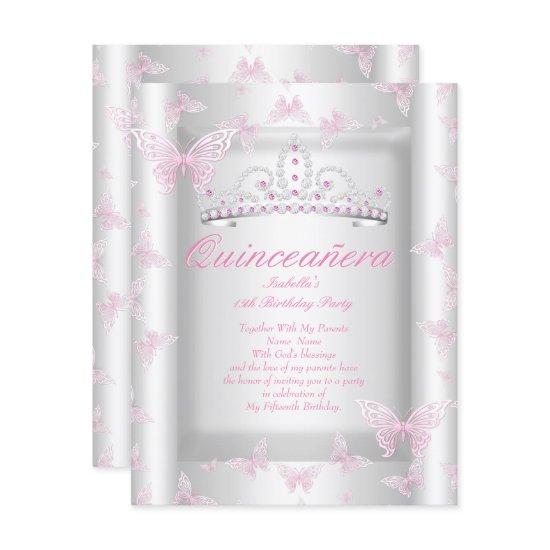 Pretty Pink Quinceanera Party Tiara Butterfly